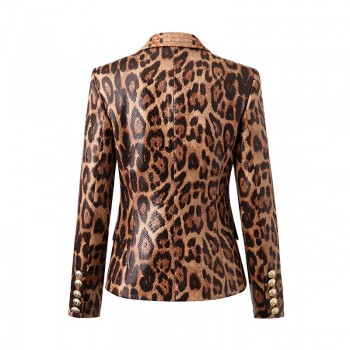 Women's Snake Pattern PU Leather Blazer Jacket, Unique Animal Print Ladies Coat